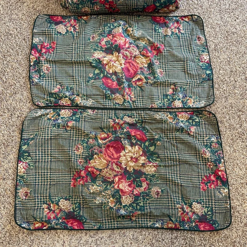 VTG Ralph Lauren Catherine King Comforter‎ 2 Shams Set Green Floral Houndstooth